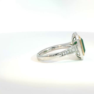 PLATINUM + 18K YELLOW EMERALD DIAMOND RING