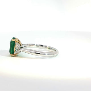 PLATINUM + 18K YELLOW EMERALD DIAMOND RING