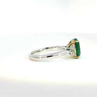 PLATINUM + 18K YELLOW EMERALD DIAMOND RING