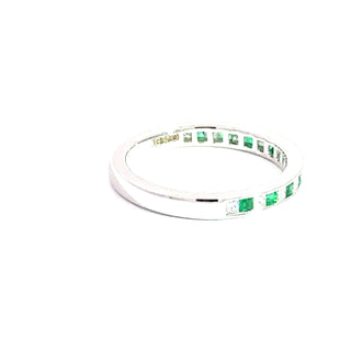 18KT WG EMERALD AND DIAMOND BAND