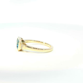 9KT YELLOW GOLD BLUE TOPAZ DIAMOND RING