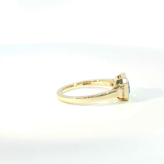 9KT YELLOW GOLD BLUE TOPAZ DIAMOND RING