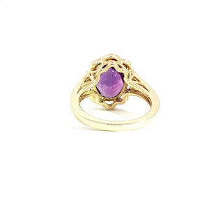 9KT YELLOW GOLD AMETHYST DIAMOND RING