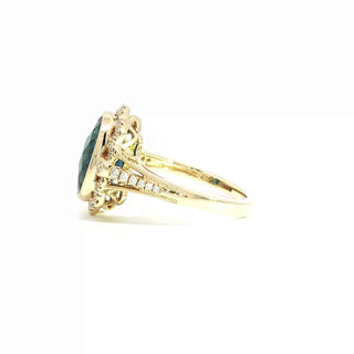 9KT YELLOW GOLD BLUE TOPAZ LONDON DIAMOND RING