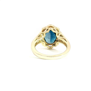 9KT YELLOW GOLD BLUE TOPAZ LONDON DIAMOND RING