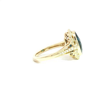 9KT YELLOW GOLD BLUE TOPAZ LONDON DIAMOND RING