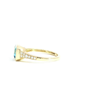 9KT YELLOW GOLD BLUE TOPAZ DIAMOND RING