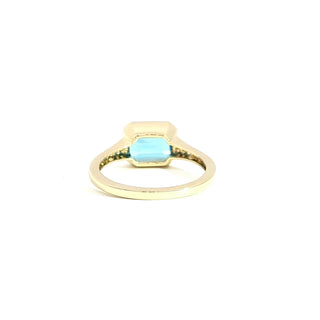 9KT YELLOW GOLD BLUE TOPAZ DIAMOND RING