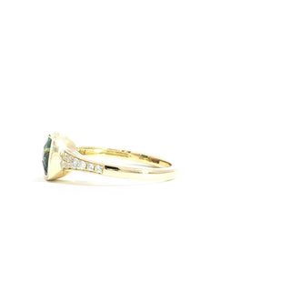 9KT YELLOW GOLD BLUE TOPAZ LONDON DIAMOND RING