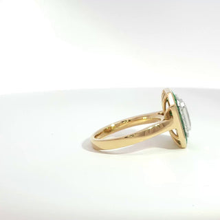 18K WHITE YELLOW GOLD EMERALD DIAMOND RING