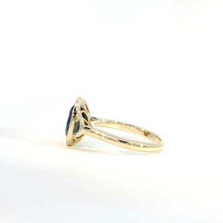 9KT YELLOW GOLD LONDON BLUE SWISS BLUE TOPAZ DIAMOND RING