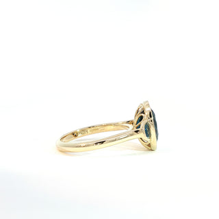 9KT YELLOW GOLD LONDON BLUE SWISS BLUE TOPAZ DIAMOND RING