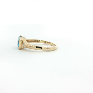9K YELLOW GOLD BLUE TOPAZ DIAMOND RING