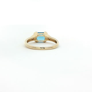 9K YELLOW GOLD BLUE TOPAZ DIAMOND RING