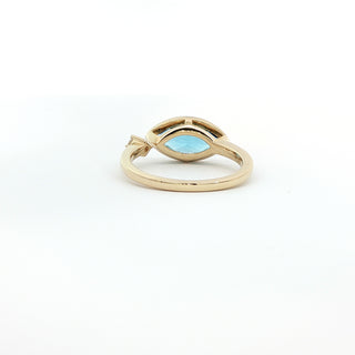 9KT YELLOW GOLD BLUE TOPAZ DIAMOND RING