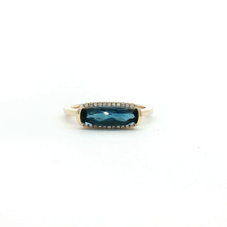 9KT YELLOW GOLD BLUE TOPAZ DIAMOND RING