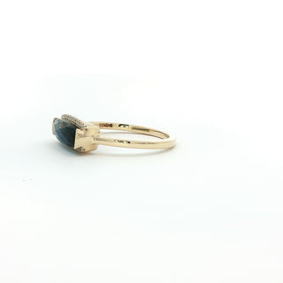 9KT YELLOW GOLD BLUE TOPAZ DIAMOND RING
