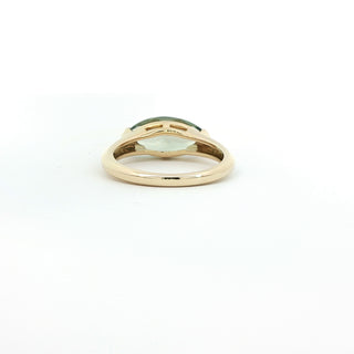 9KT YELLOW GOLD GREEN AMETHYST DIAMOND RING