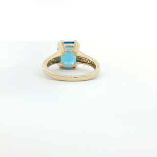 9KT YELLOW GOLD BLUE TOPAZ DIAMOND RING