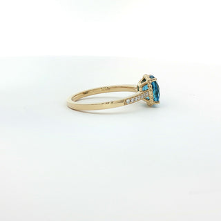 9KT YELLOW GOLD BLUE TOPAZ DIAMOND RING