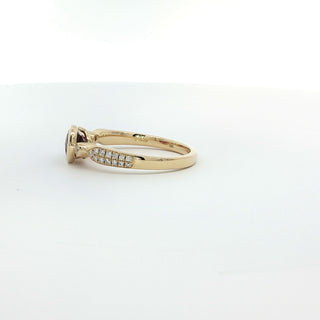 9KT YELLOW GOLD RHODOLITE DIAMOND RING