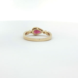 9KT YELLOW GOLD RHODOLITE DIAMOND RING