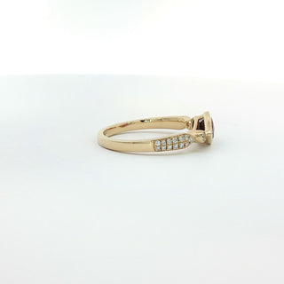 9KT YELLOW GOLD RHODOLITE DIAMOND RING