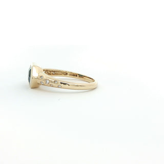 9KT YELLOW GOLD LONDON BLUE TOPAZ DIAMOND RING
