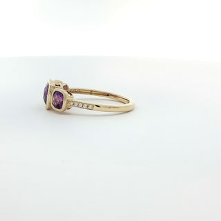 9KT YELLOW GOLD PINK AMETHYST AMETHYST DIAMOND RING