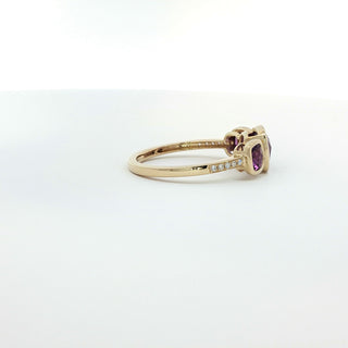 9KT YELLOW GOLD PINK AMETHYST AMETHYST DIAMOND RING