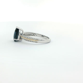 9KT WHITE YELLOW GOLD LONDON BLUE TOPAZ DIAMOND RING