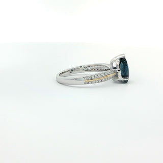 9KT WHITE YELLOW GOLD LONDON BLUE TOPAZ DIAMOND RING