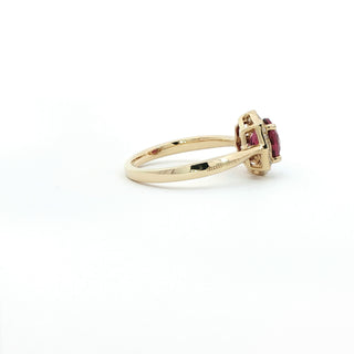 9KT YELLOW GOLD RHODOLITE DIAMOND RING