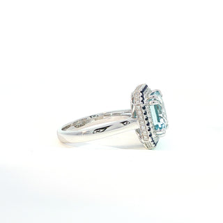 18K WHITE GOLD AQUAMARINE SAPPHIRE DIAMOND RING
