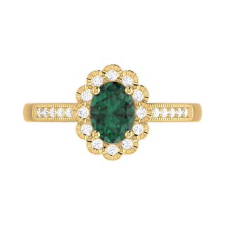 9KT YELLOW GOLD EMERALD DIAMOND RING