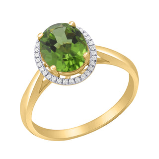 9 Kt Yellow Gold Peridot & Diamond Ring