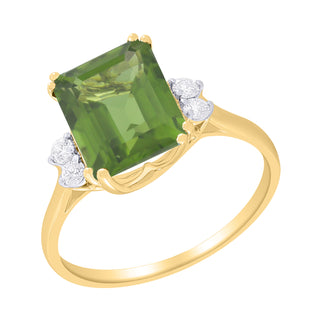 9 Kt Yellow Gold Peridot & Diamond Ring